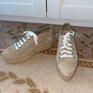 Tan espadrille platform sporty lace up shoe